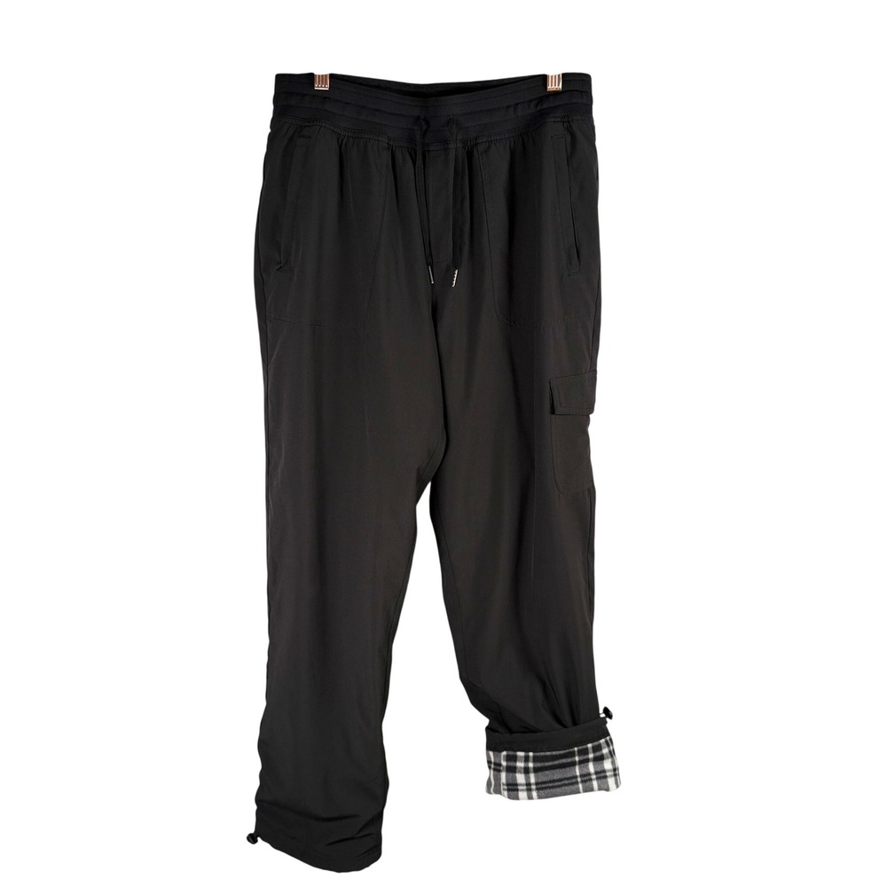 Eddie Bauer Womens Large Black Fleece Lined Cargo Pull-on Pants Zip Pockets